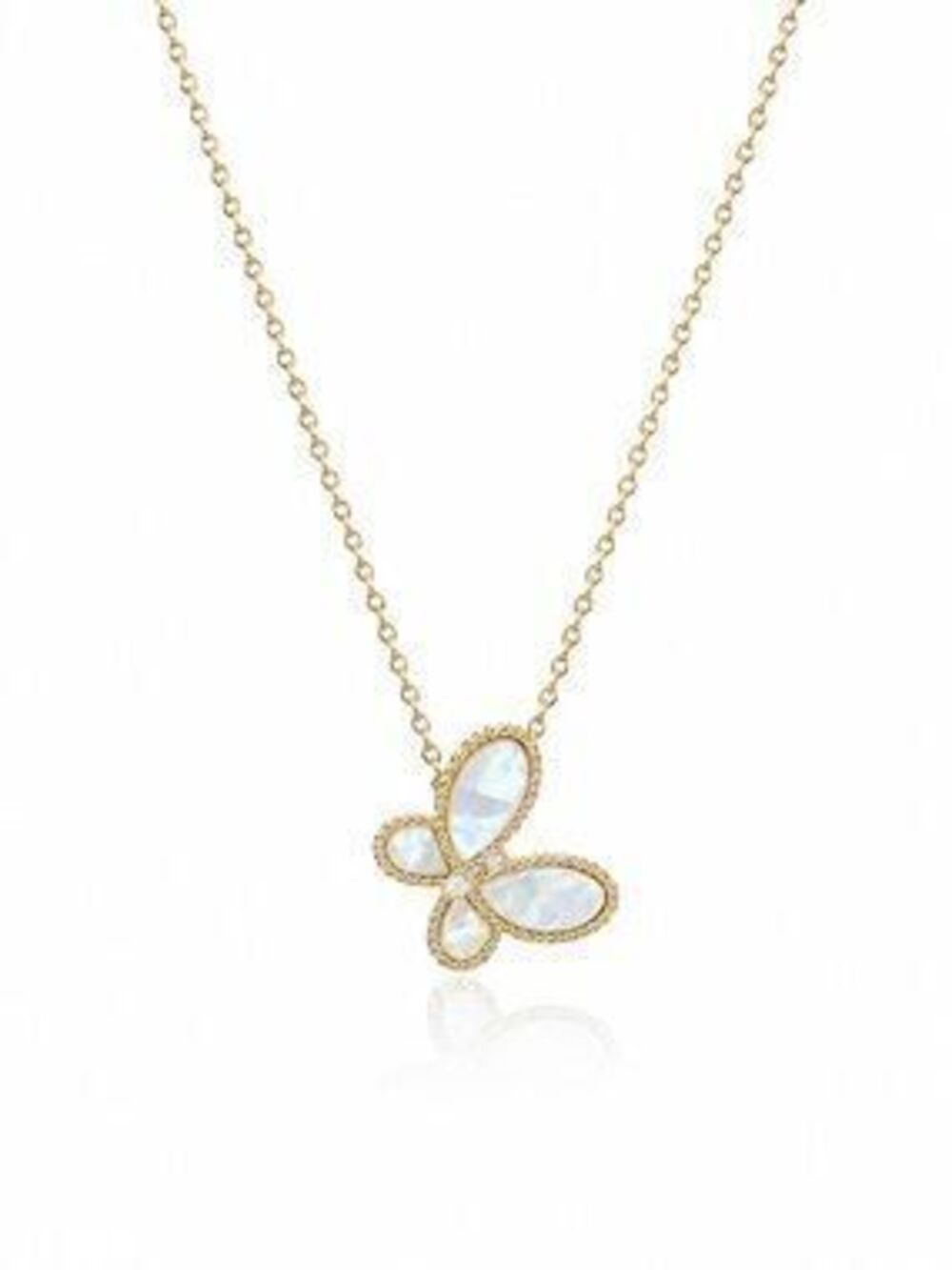 Gold Butterfly Pendant Necklace with White Mother-of-Pearl Inlay